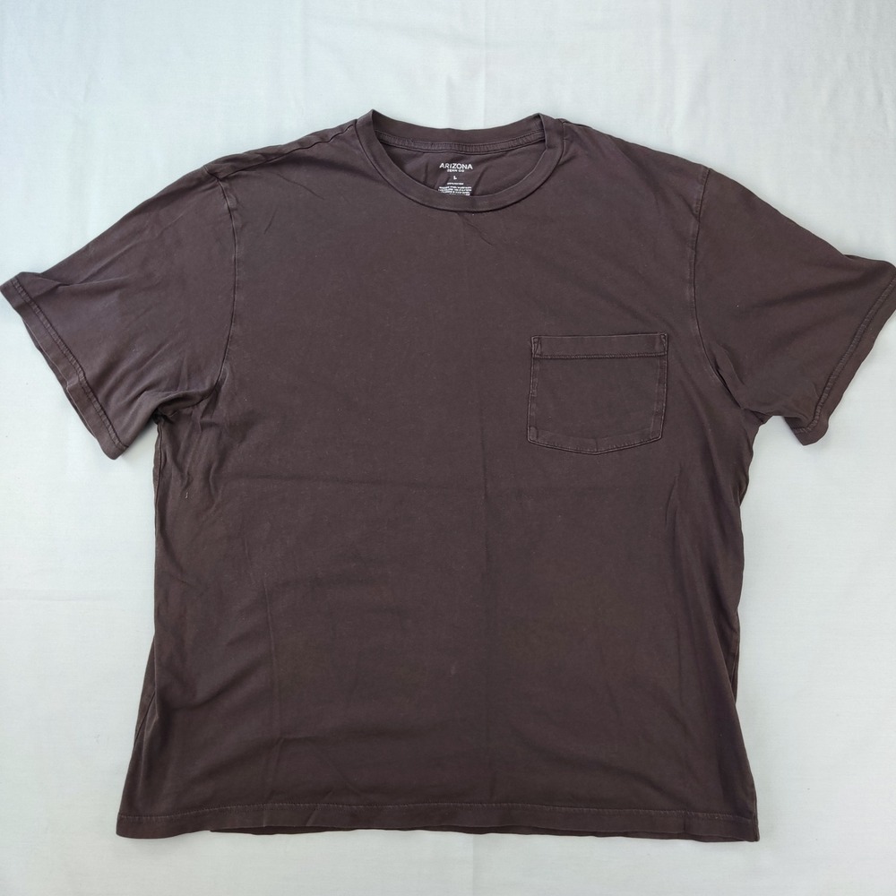 Arizona T-Shirt Mens L Brown Pocket Tee Short Sleeve‎ Cotton Casual Solid